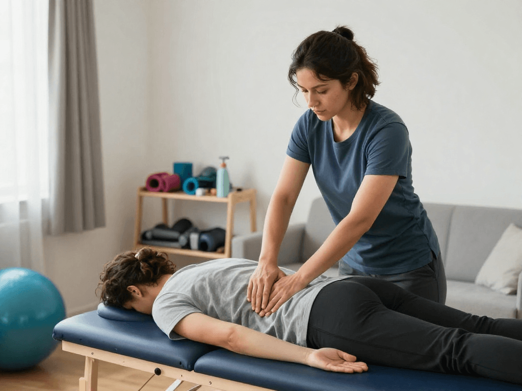 "Professional sports massage at home showing patient care in a healthcare setting."
