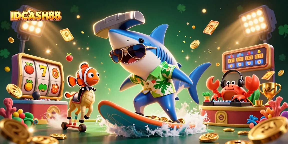 Experience IDCASH88 with a vibrant 3D illustration of exciting casino elements, showcasing fun gameplay.