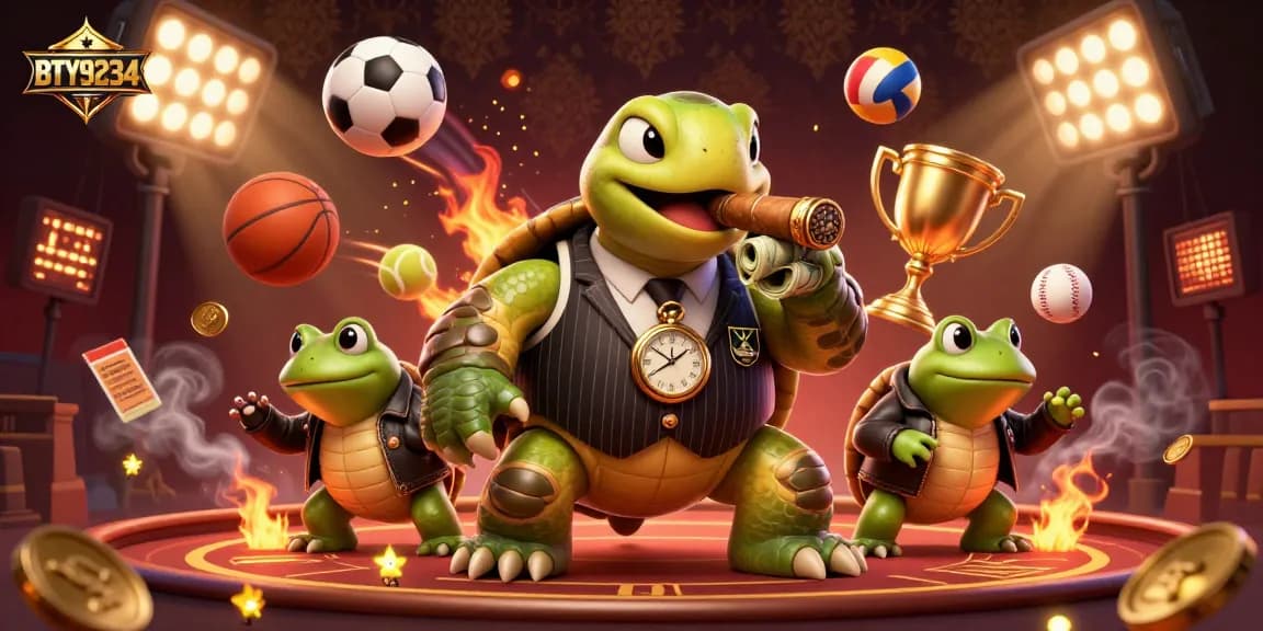 BTY9234 illuminates the casino scene with a snapping turtle mobster and dynamic sports elements.