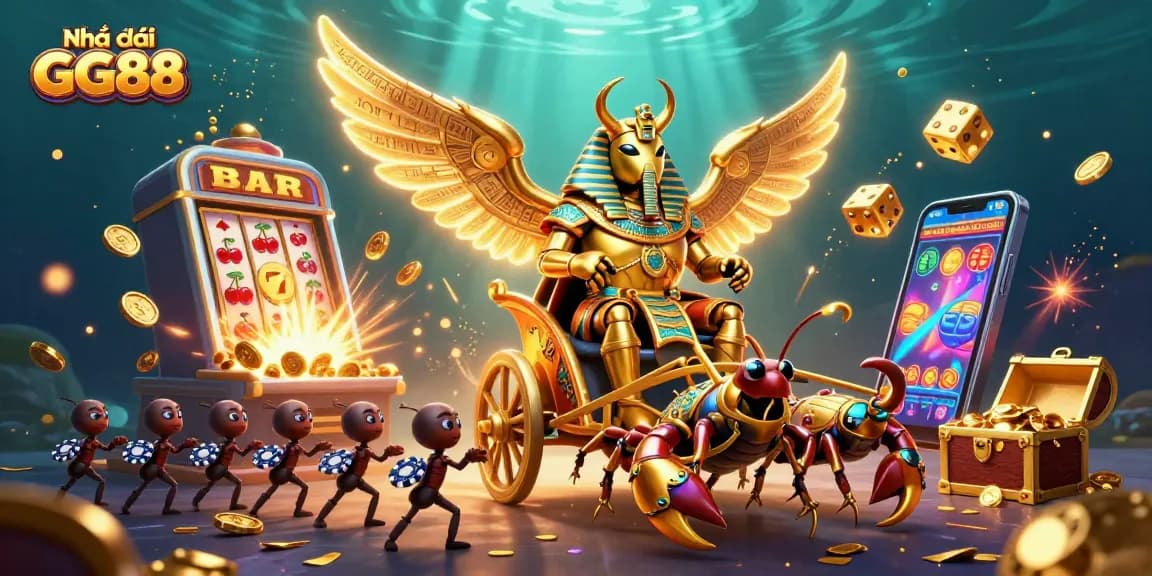 Experience the excitement at Nhà cái GG88 with this vibrant 3D illustration showcasing casino elements.