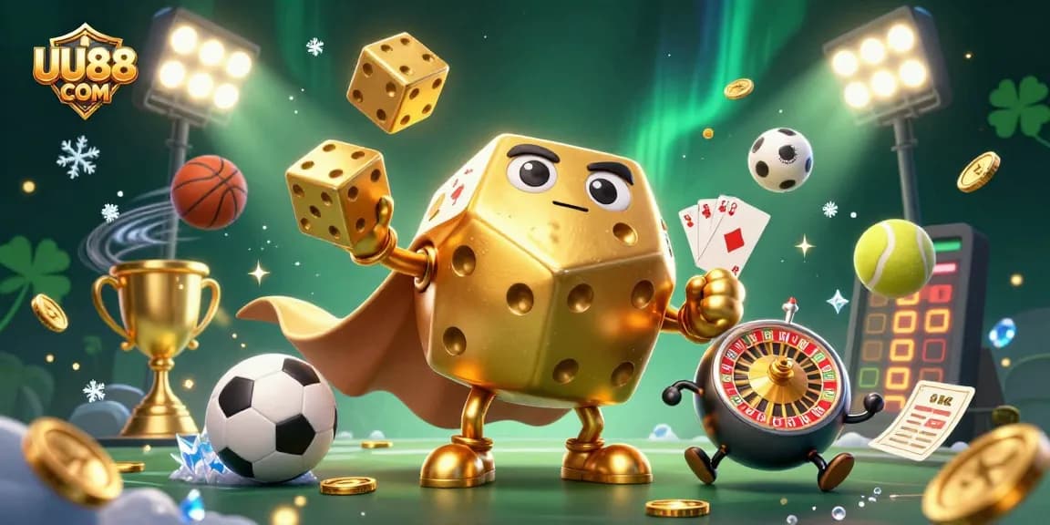 Experience the thrill of gambling with dynamic characters at UU88 COM in this vibrant casino illustration.