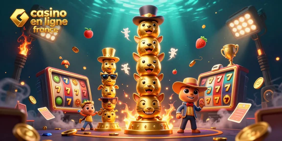 Plongez dans l'univers fascinant des jeux de casino en ligne France avec cette illustration de totem en or entouré de symboles de machines à sous.