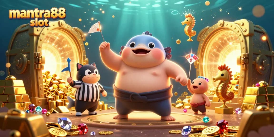 Experience the thrill of mantra88 slot with a vibrant, lively underwater casino scene.