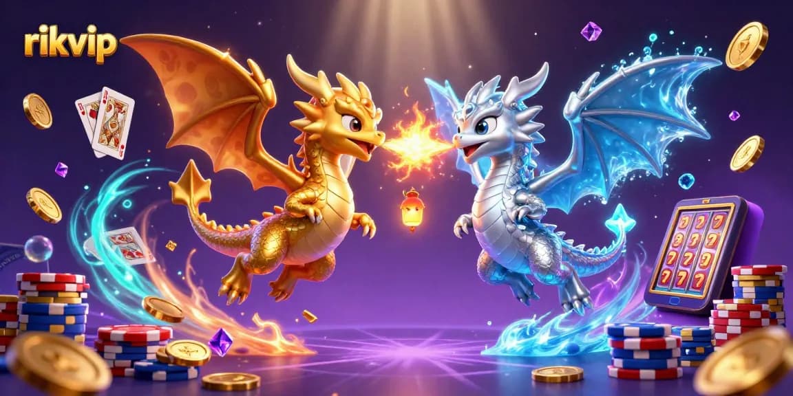 Experience thrilling gameplay with rikvip as you revel in a vibrant casino scene featuring dragons, coins, and cards.