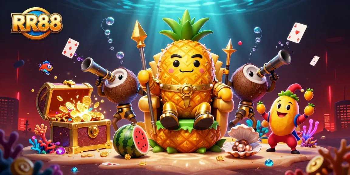 RR88 invites gamers to win in an entertaining casino scene with vibrant 3D characters and elements.