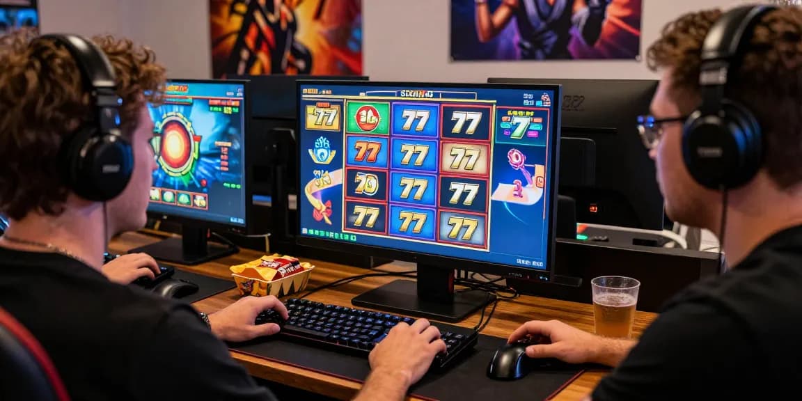 Engaging scene of a player enjoying slot 777 online gaming experience with colorful graphics and gaming setup