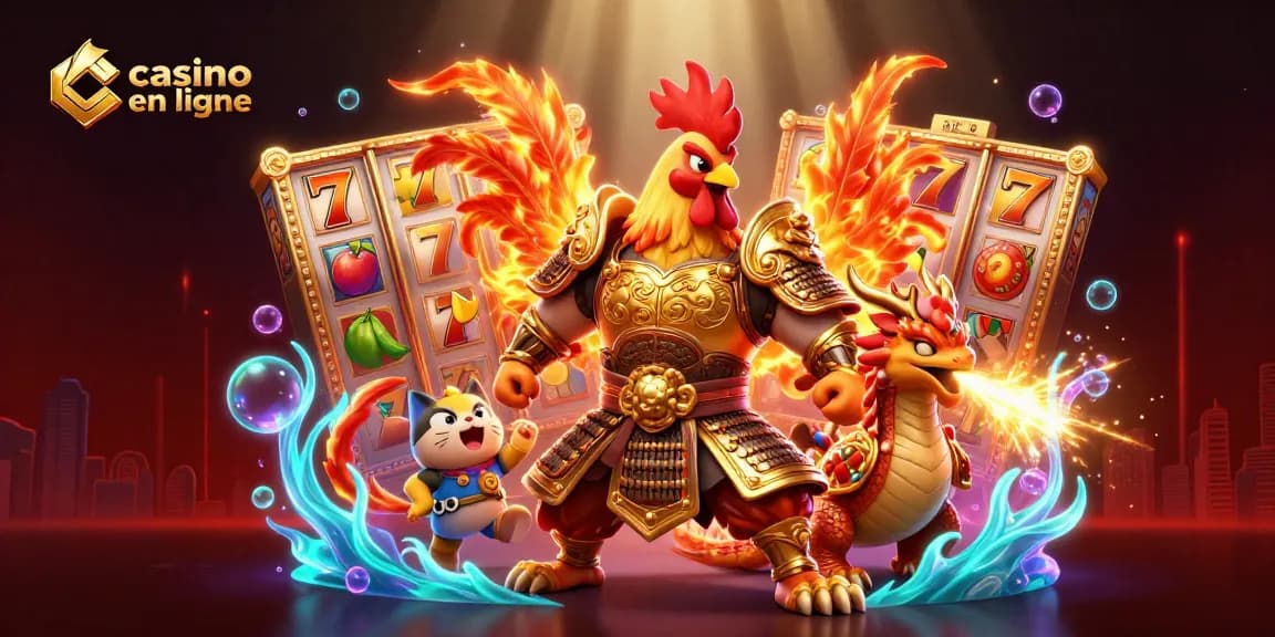 Découvrez une illustration dynamique de jeu casino en ligne avec des personnages colorés et des éléments captivants.