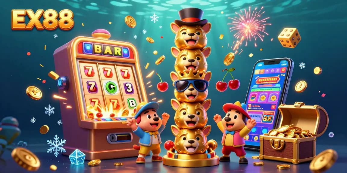 Catch vibrant casino excitement with EX88’s 3D illustrations of jackpot celebrations and gaming action.