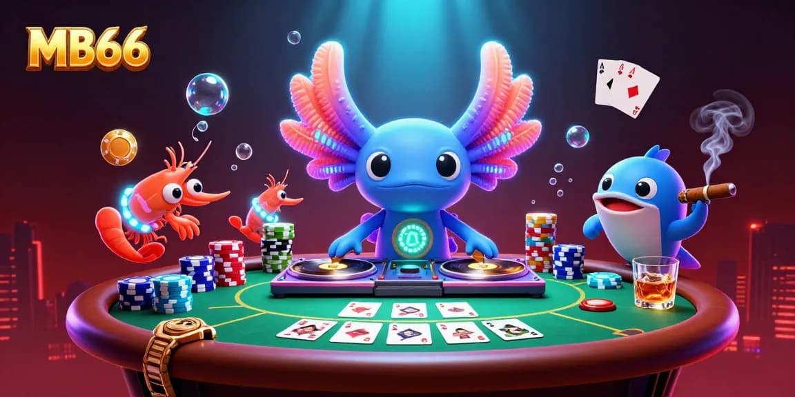 Engage in thrilling poker action at MB66 with vibrant underwater characters and casino elements.