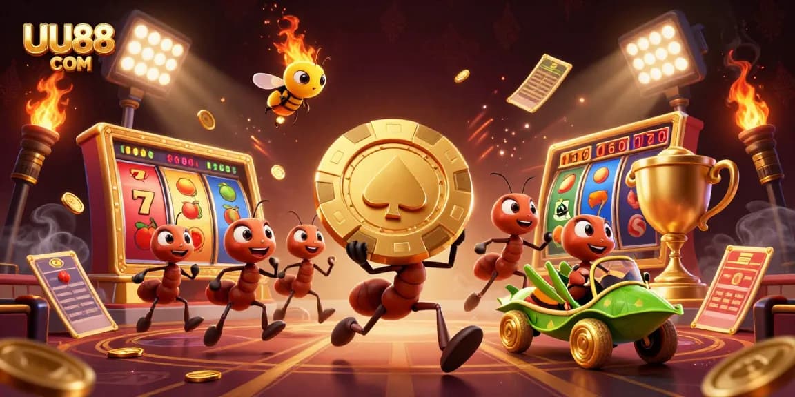 Engage with the thrilling world of gambling at UU88 COM, illustrated through dynamic casino characters and vibrant gaming elements.