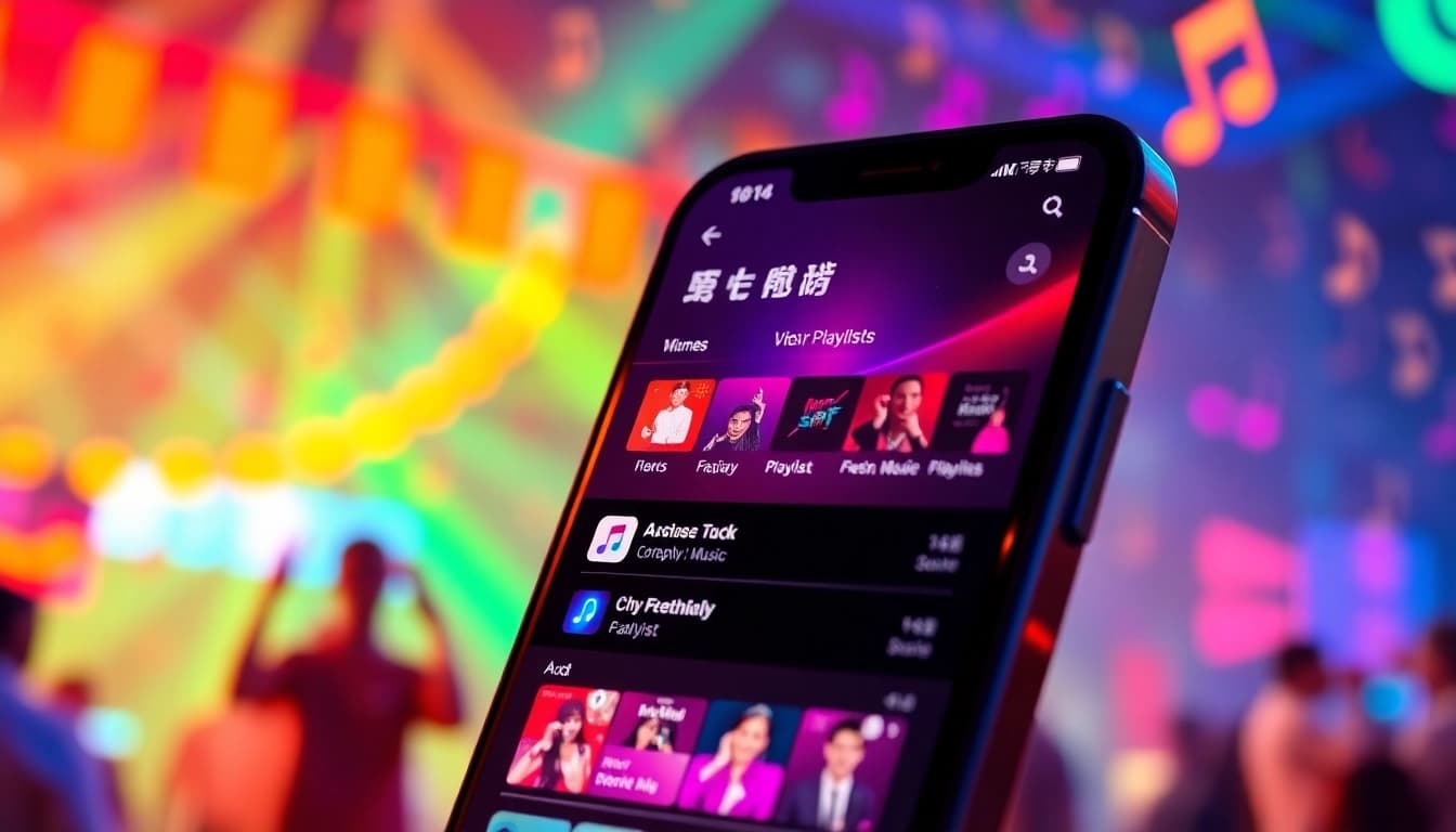 使用汽水音乐发现好音乐，展示一个手机界面，包含原创播放列表和动态元素。