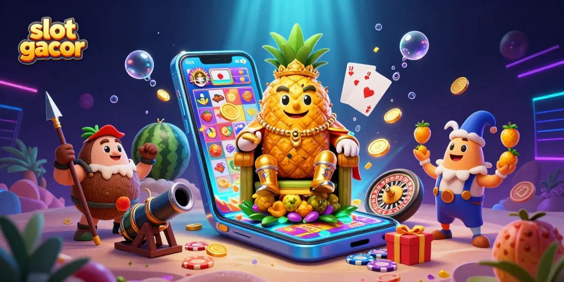 Experience slot gacor excitement with a golden pineapple king and dazzling casino elements.