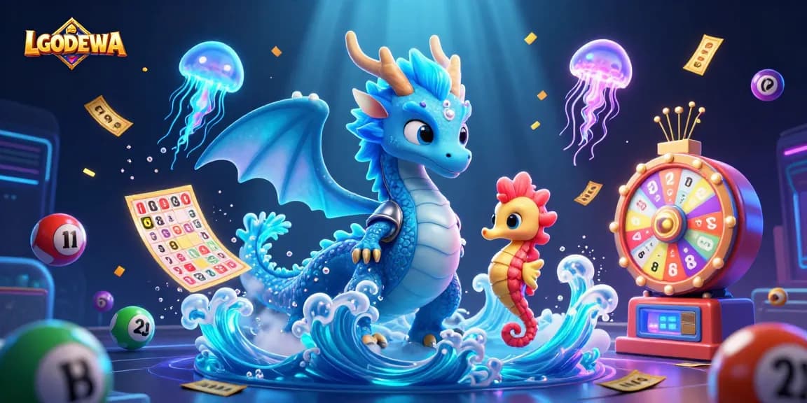 Engage in thrilling slot gaming at LGODEWA, featuring a vibrant underwater scene of winning elements!