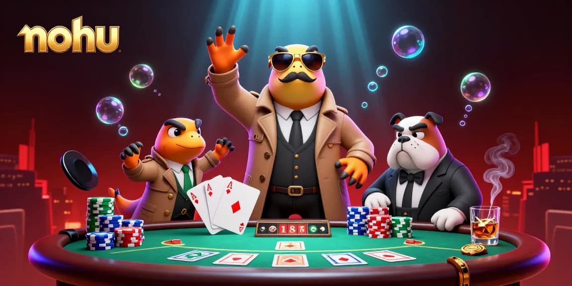 Experience thrilling nohu games in a vibrant VIP casino setting with playful raptors and a vigilant bouncer.