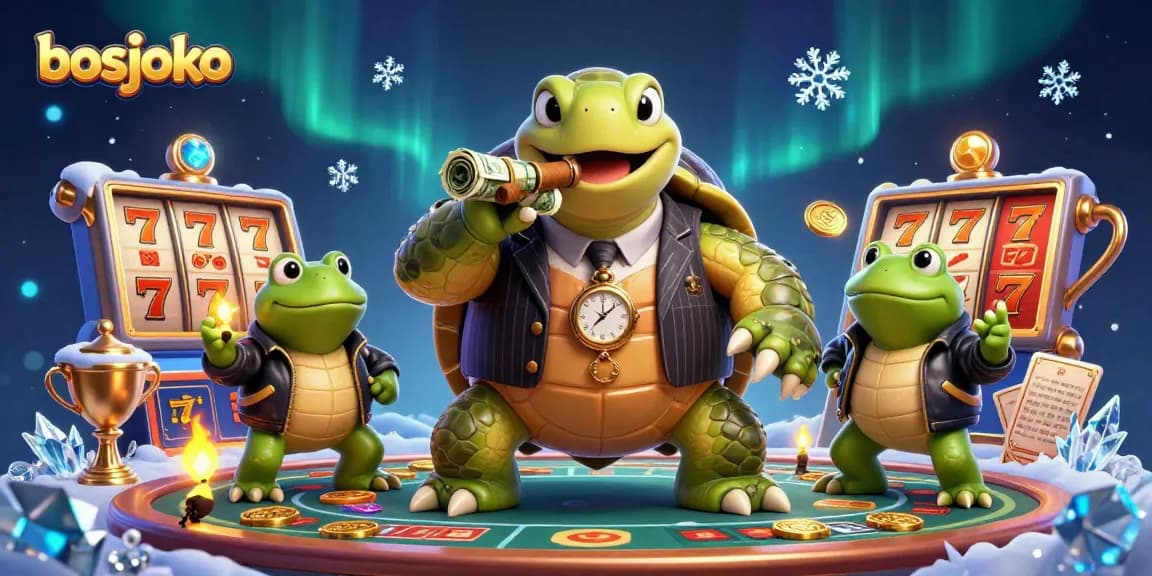 Permainan slot menarik di bosjoko dengan karakter unik dan elemen kasino yang cerah.