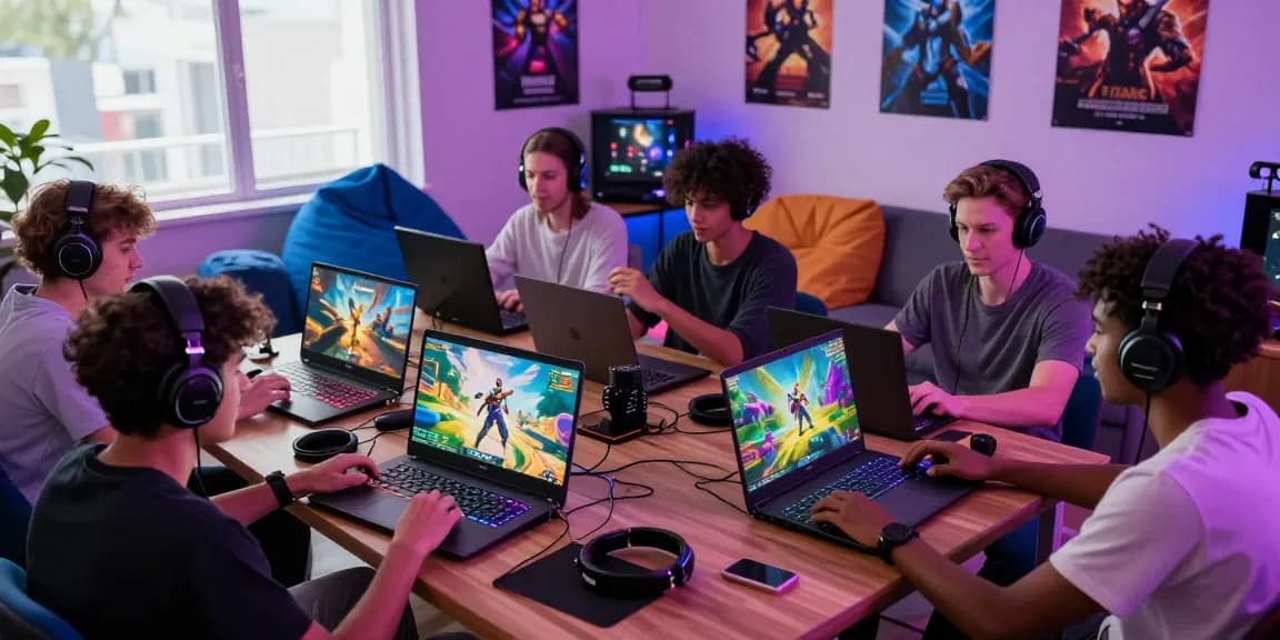 A vibrant gaming scene with players engaged in multiplayer games on mantra88 platform, showcasing excitement and digital interaction.