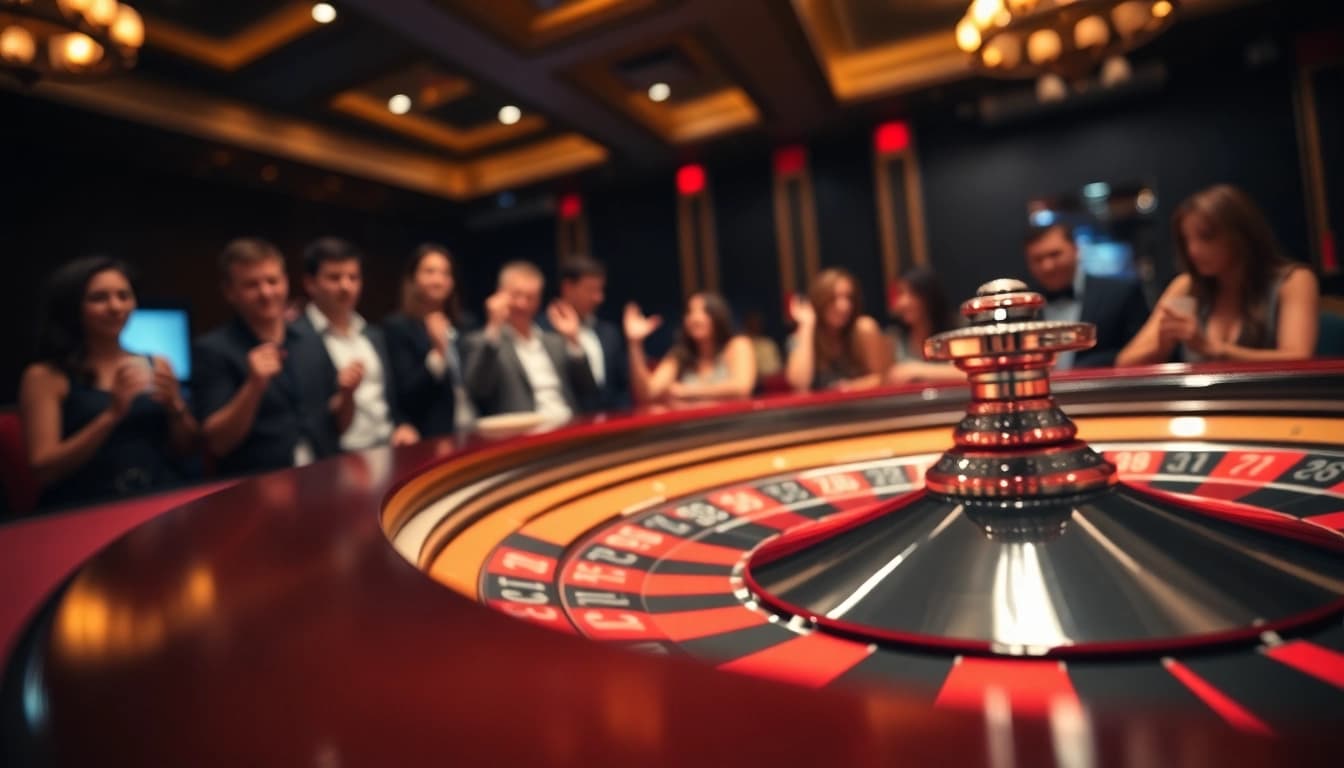 Rasakan keseruan emasputihtoto dengan pemain di kasino dan roda roulette yang berputar.