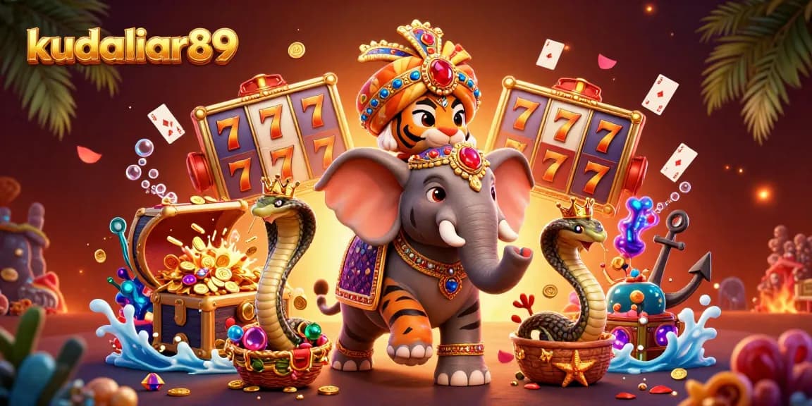 kudaliar89 showcases a vibrant scene featuring a maharaja tiger, elephant, and cobra amidst slot reels