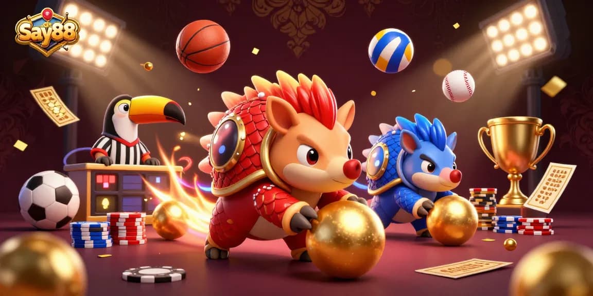 Engage with Say88's exciting gaming world featuring colorful pangolins in an imaginative casino scene.