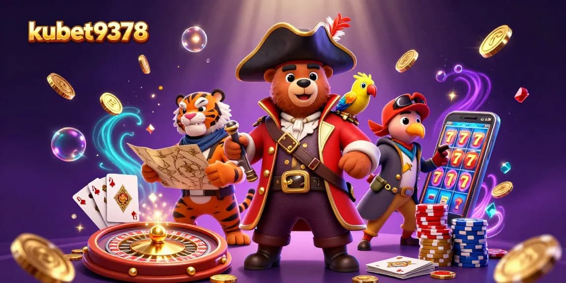 Engage in thrilling gaming adventures at kubet9378 with a vibrant casino scene featuring pirates and treasures.