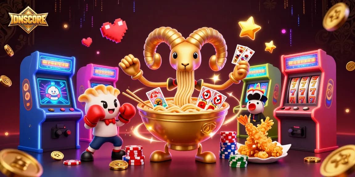 IDNSCORE showcases an engaging casino scene with vibrant characters and game elements, emphasizing fun slots action.