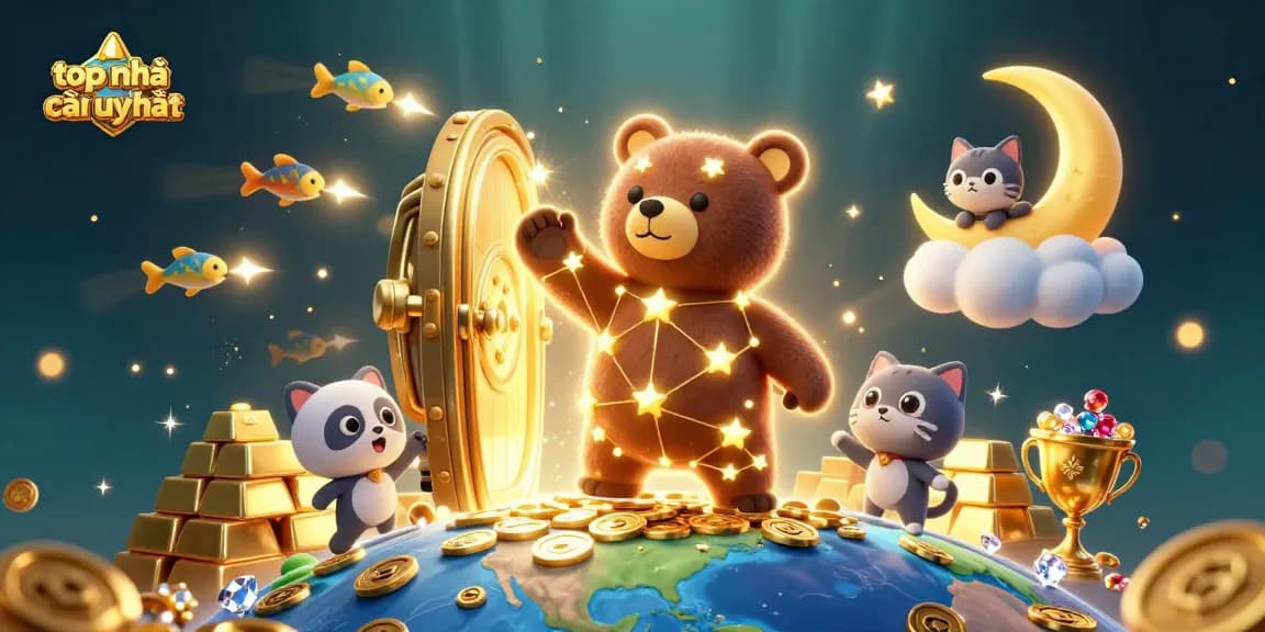Spin to win at top nhà cái uy tín with treasure and magic elements surrounding a casino theme.