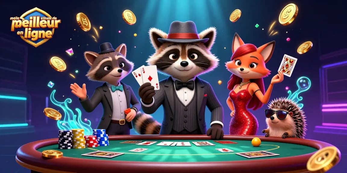 Jouez à votre meilleur sur le meilleur site de poker en ligne avec un renard, un raton laveur et un hérisson.