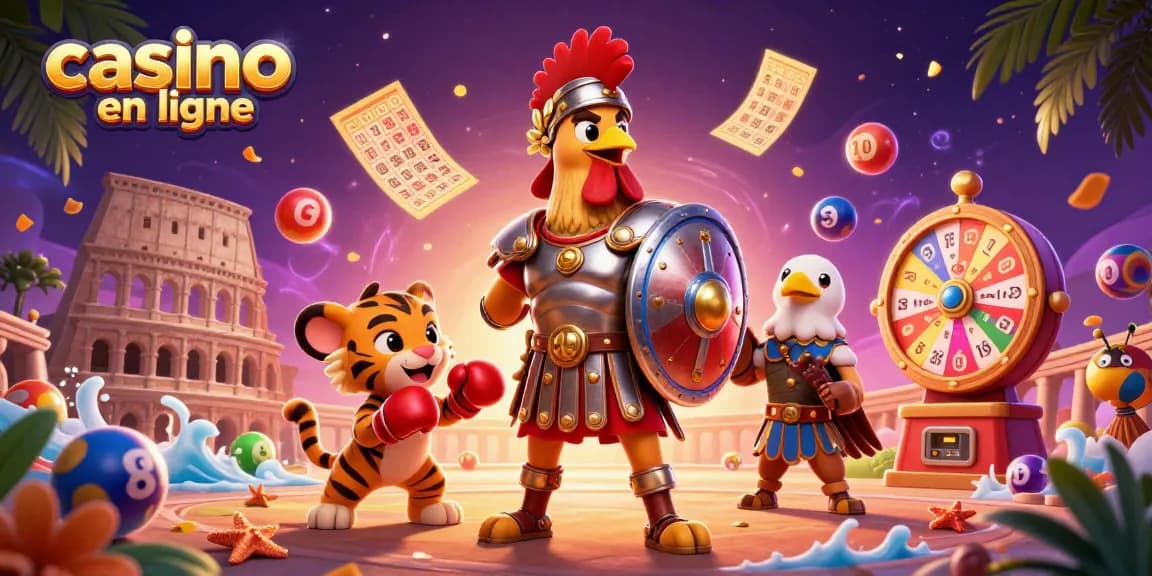 Jouer au casino en ligne avec un combattant, un tigre et un aigle dans une scène animée de loterie