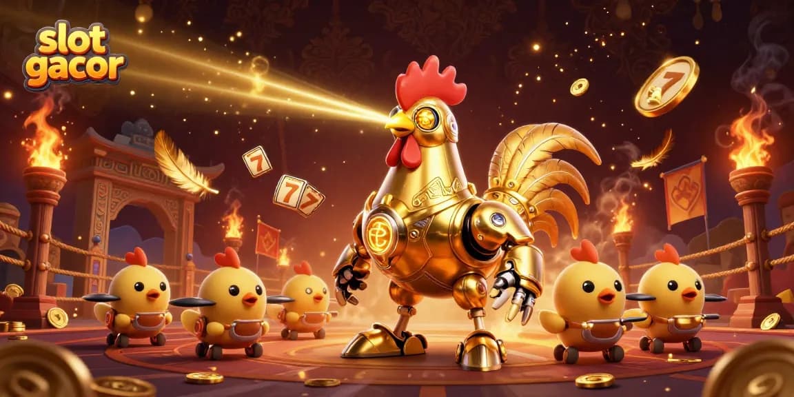 Engage with slot gacor features in a vibrant 3D illustration filled with dynamic casino elements.