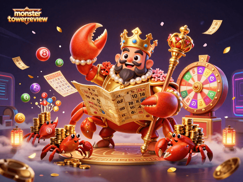 Engage in thrilling lottery adventures with monstertowerreview as golden crab emperor and vibrant prizes surround you.