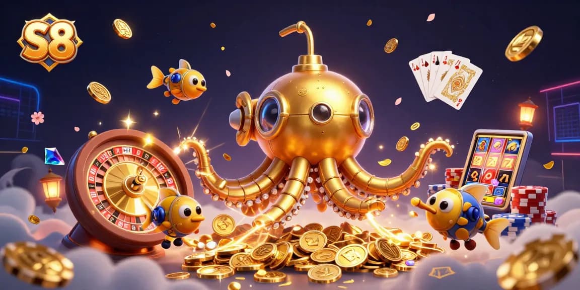 S8 players enjoy a thrilling gaming experience with golden kraken submarine and casino elements.