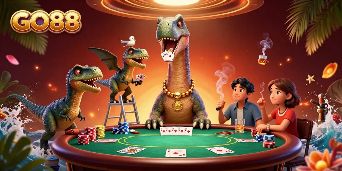Engage in thrilling poker action at GO88 with dynamic 3D characters and casino elements.