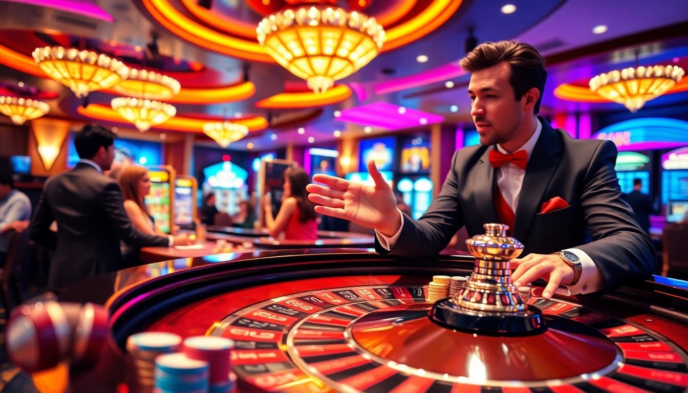 Aktivitas agen sbobet di meja roulette yang penuh semangat dan cahaya pertandingan kasino.