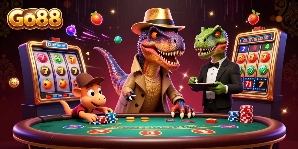 Engage in thrilling slot game action at Go88 with colorful reels, lucky symbols, and vibrant casino elements.