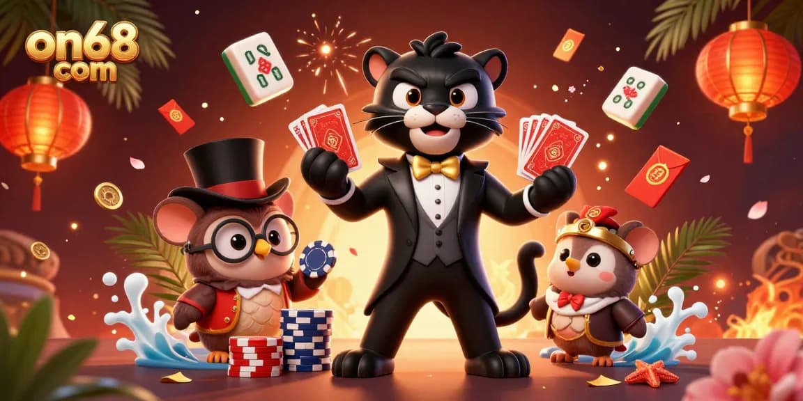 Experience thrilling gameplay at on68 com with our lively 3D casino scene featuring unique characters.