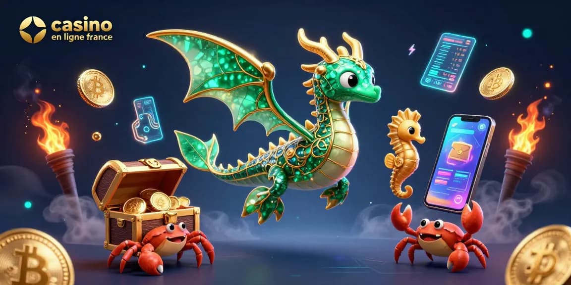 Jouez facilement au casino en ligne France avec des dragons marins et des pièces de crypto brillante.