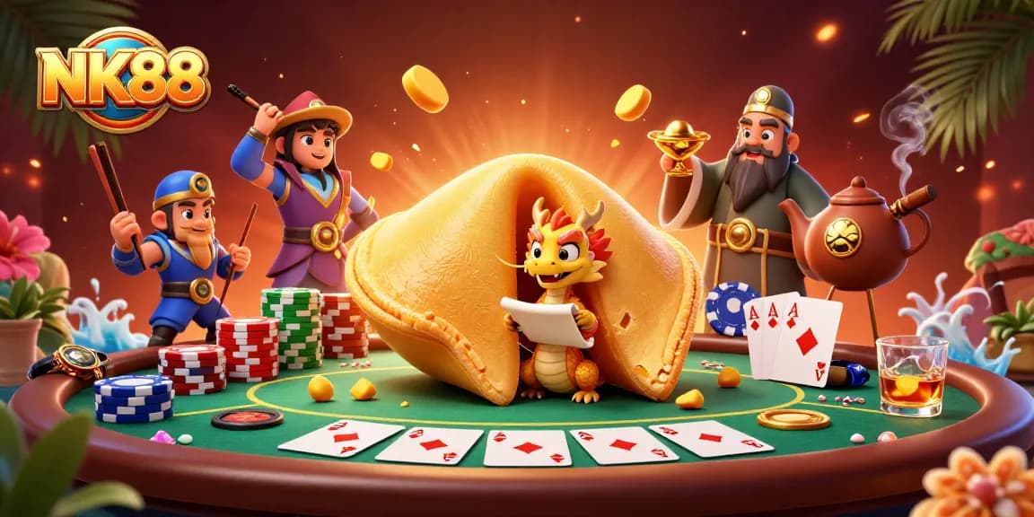 Watch NK88’s lively dragon guard treasures in a vibrant 3D casino scene of fortune.