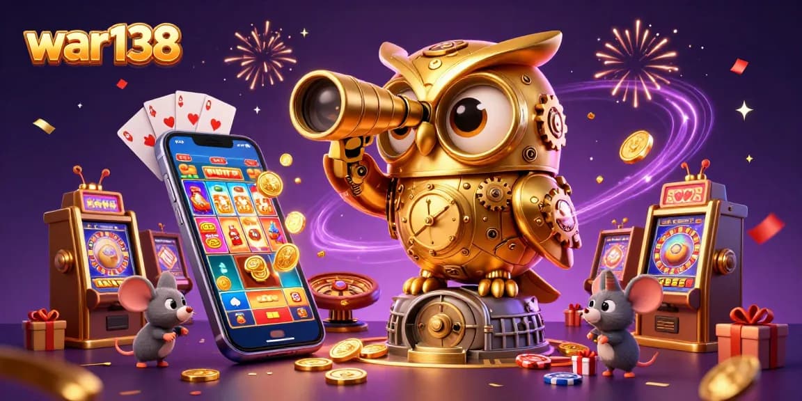 Engage with war138's casino adventure, spotting slots and treasures amidst vibrant animations!