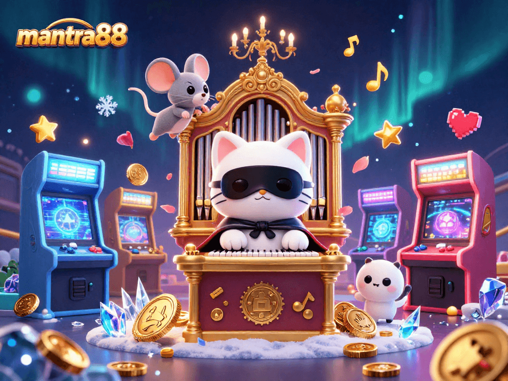 Spin and win at mantra88 with a vibrant casino scene featuring engaging game characters and glowing arcade machines.