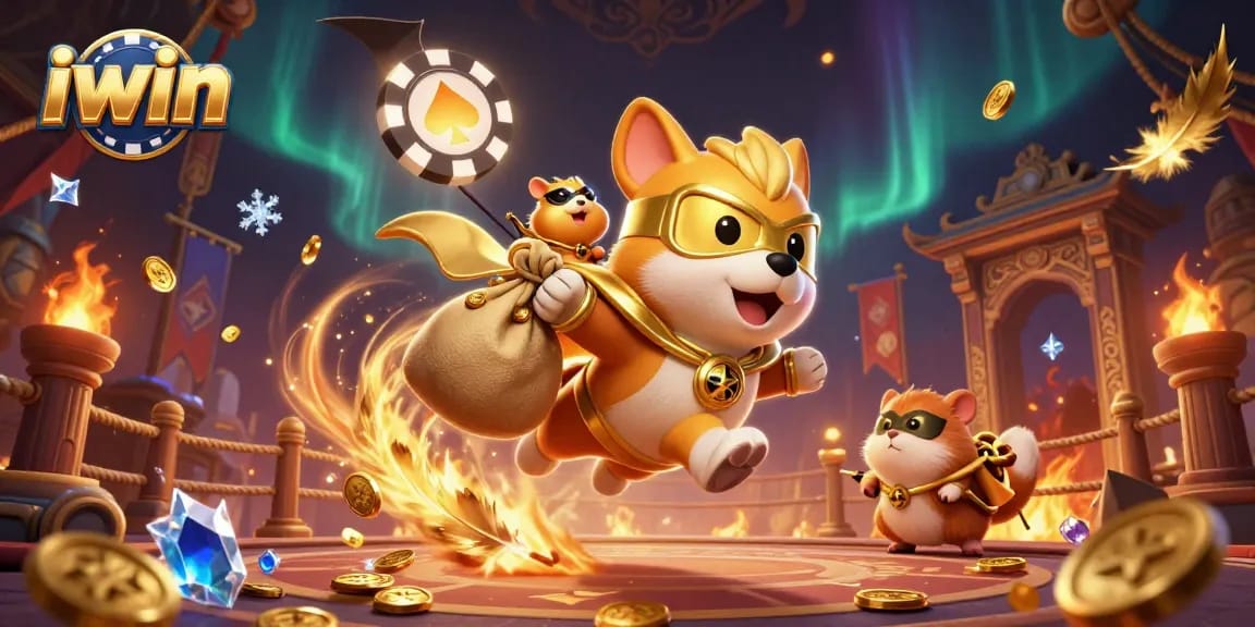 Experience thrilling wins at iwin with a dynamic superhero scene packed with gold coins and casino elements.