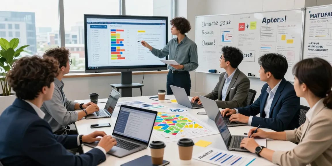 Dynamic political strategy meeting showcasing answer engine optimization and campaign data insights