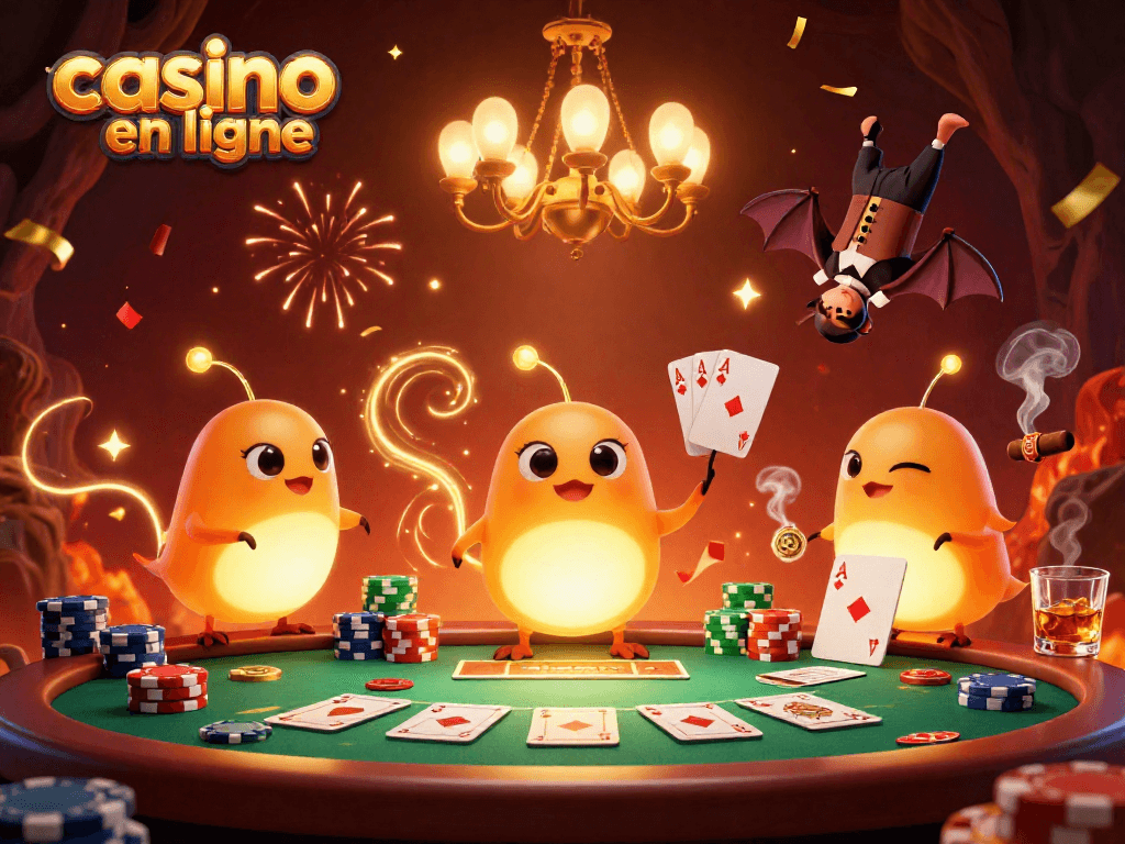 Les lucioles illuminent un casino en ligne avec leurs queues dorées pendant une partie de poker palpitante.