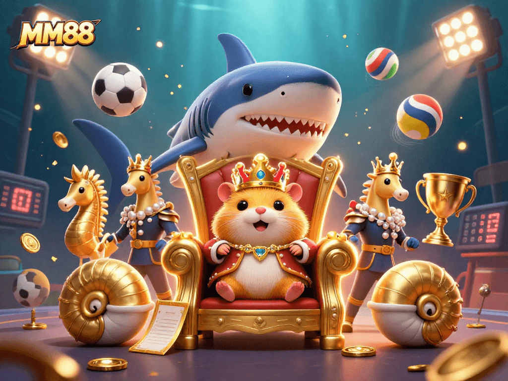 Experience the thrill of MM88 with a vibrant 3D casino action scene featuring excitement and fantasy.
