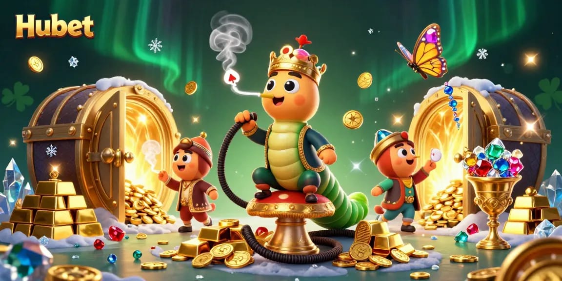 Experience winning moments at Hubet with our animated casino scene filled with treasures.