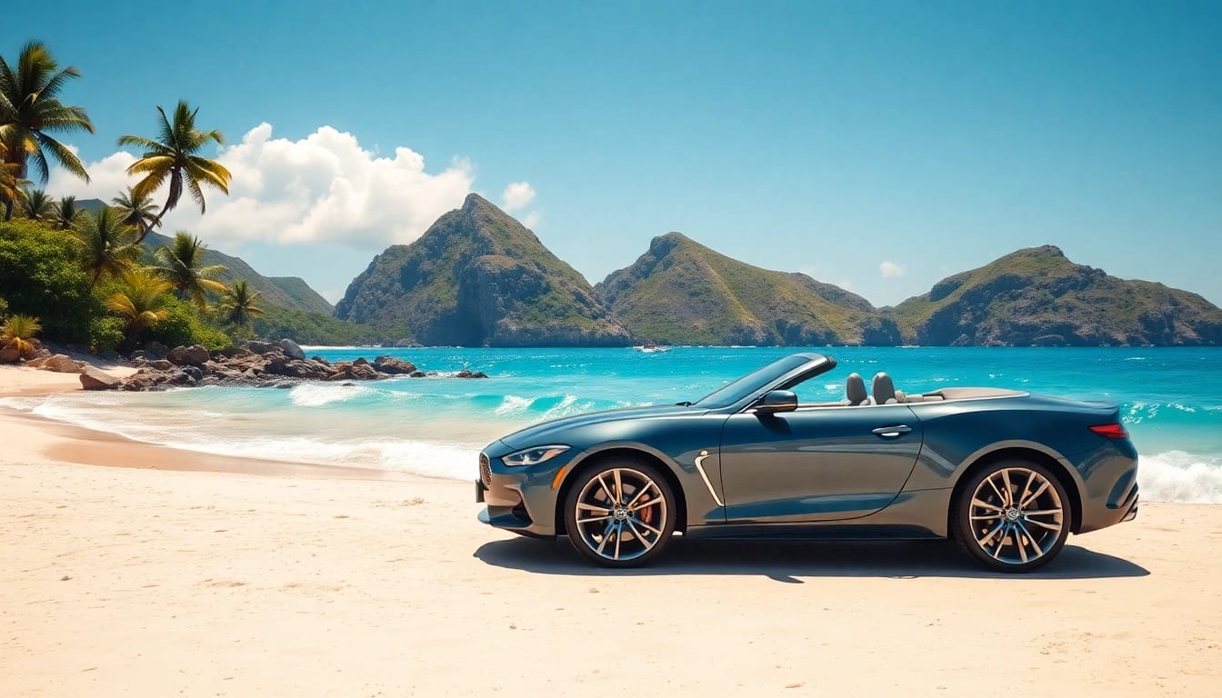 Discover the best car rental st barts with a stunning beach view and a sleek vehicle.