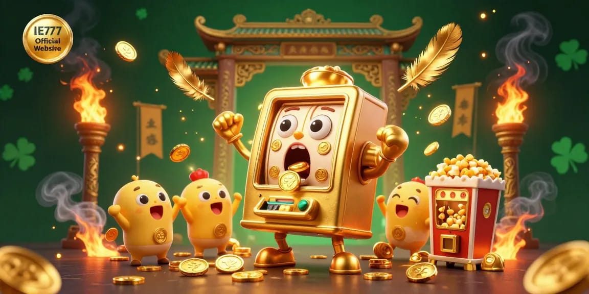 Experience the excitement of winning on the IE777 Official Website with animated golden slot machines in action.