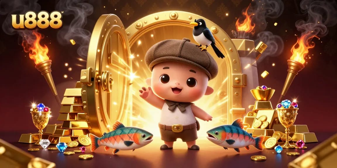 Spin to win big at u888 with charming Loch Ness characters amidst gold-filled treasures!