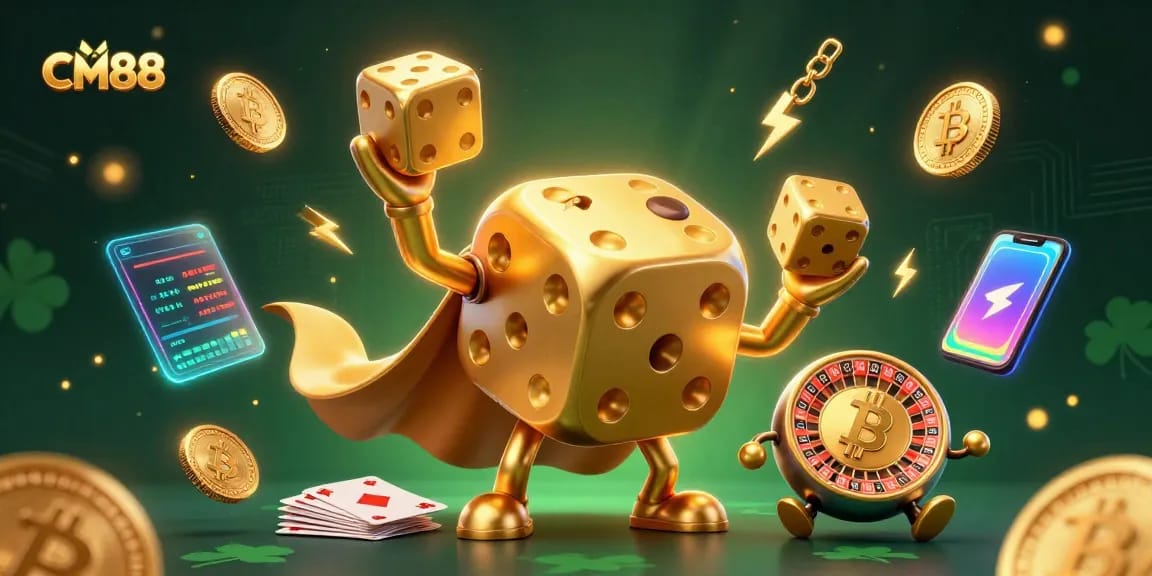 Experience big wins and excitement with CM88 at a vibrant casino-themed scene.