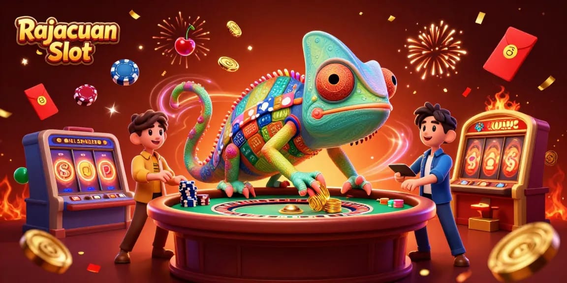 Menangkan jackpot di Rajacuan Slot dengan ilustrasi kasino yang ceria dan penuh warna.