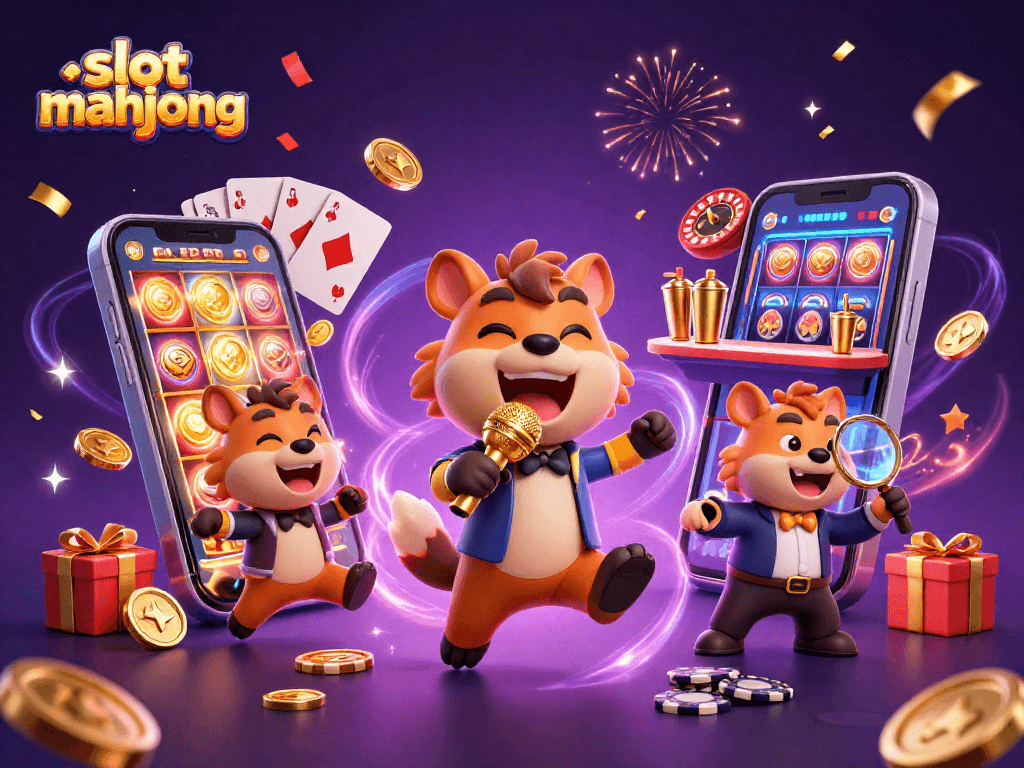 Mainkan slot mahjong dengan karakter kartun dan elemen kasino yang ramai dan menarik.